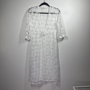 Ember Sheer Open Front Lingerie Beach Cover Size Small White Hippie Sexy Fairy
